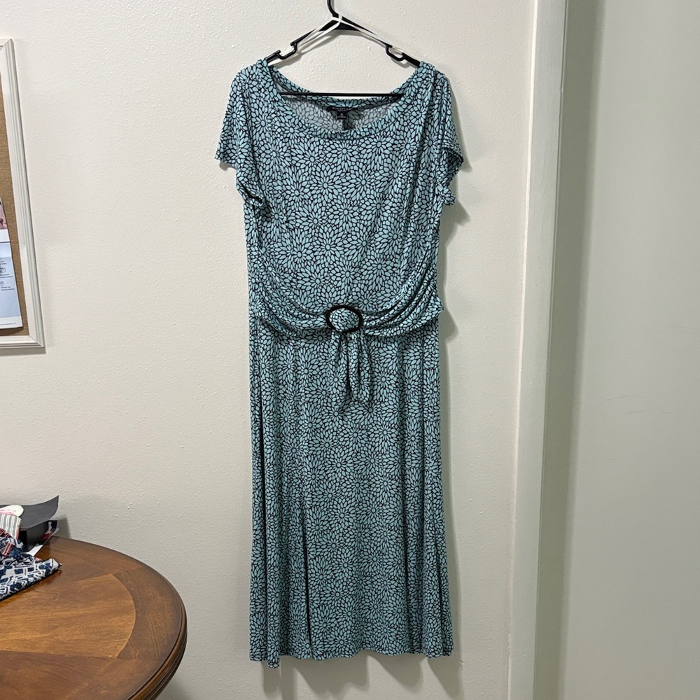 Chic Teal Midi Dress with Belted Detail